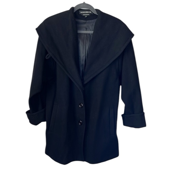 Vintage Donnybrook Wool Hoodie Shawl Black Pea Coat Size 6 - Picture 1 of 6
